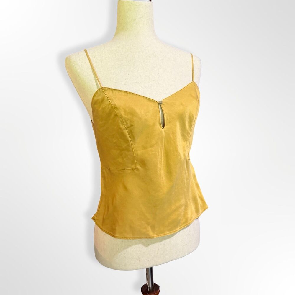 VTG Victoria's Secret, 100% Silk Gold Keyhole Camisole Tank, M Rhinestone Y2K